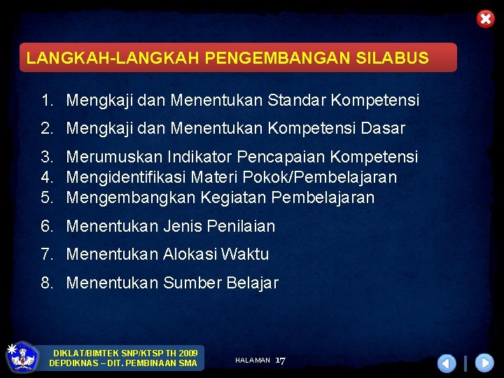 LANGKAH-LANGKAH PENGEMBANGAN SILABUS 1. Mengkaji dan Menentukan Standar Kompetensi 2. Mengkaji dan Menentukan Kompetensi