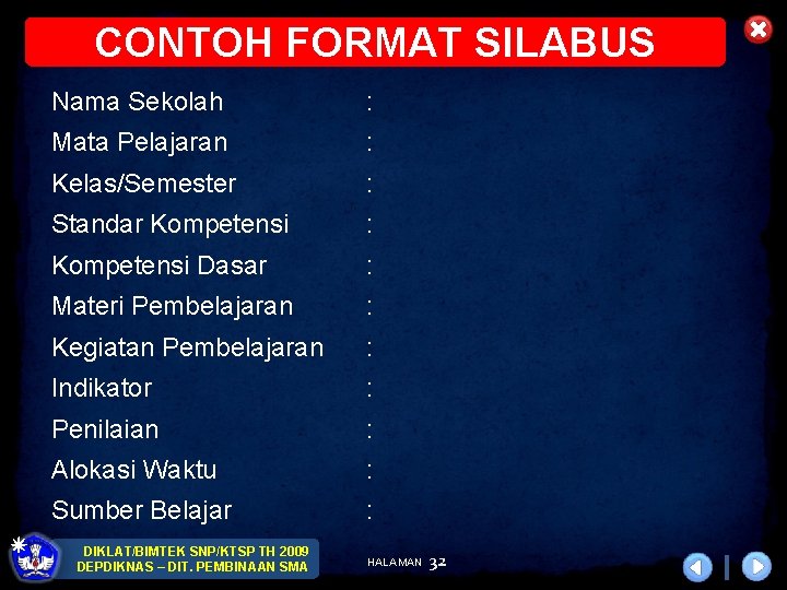 CONTOH FORMAT SILABUS Nama Sekolah : Mata Pelajaran : Kelas/Semester : Standar Kompetensi :