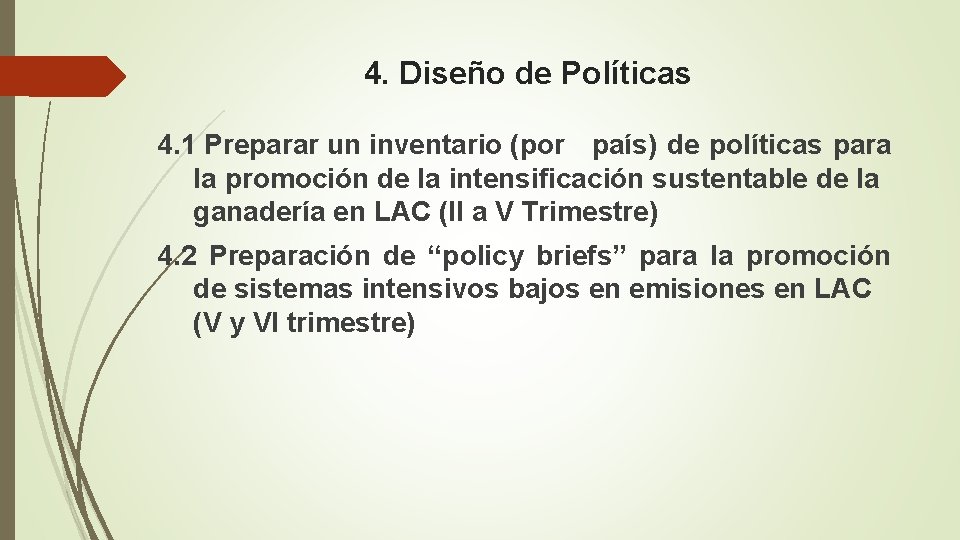 4. Diseño de Políticas 4. 1 Preparar un inventario (por país) de políticas para