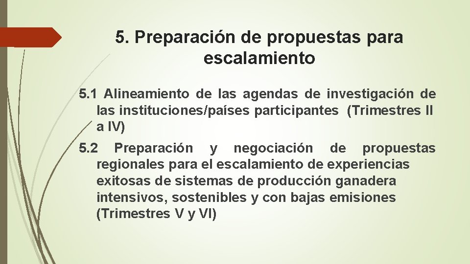 5. Preparación de propuestas para escalamiento 5. 1 Alineamiento de las agendas de investigación