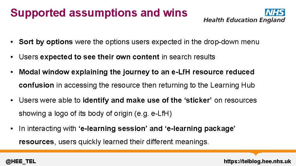 Supported assumptions and wins • Sort by options were the options users expected in