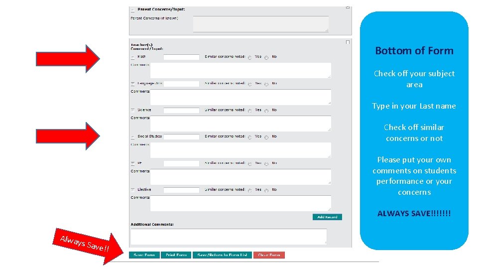 Bottom of Form Check off your subject area Type in your Last name Check