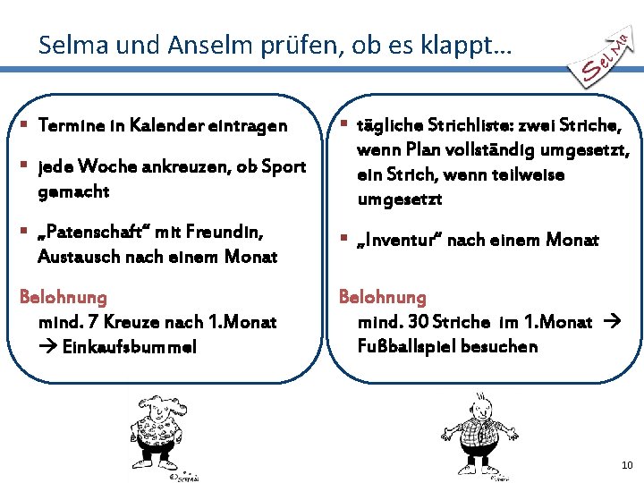 Selma und Anselm prüfen, ob es klappt… § Termine in Kalender eintragen § jede