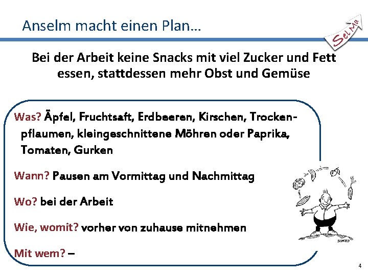 Anselm macht einen Plan… Bei der Arbeit keine Snacks mit viel Zucker und Fett