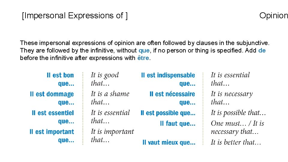 [Impersonal Expressions of ] Opinion These impersonal expressions of opinion are often followed by