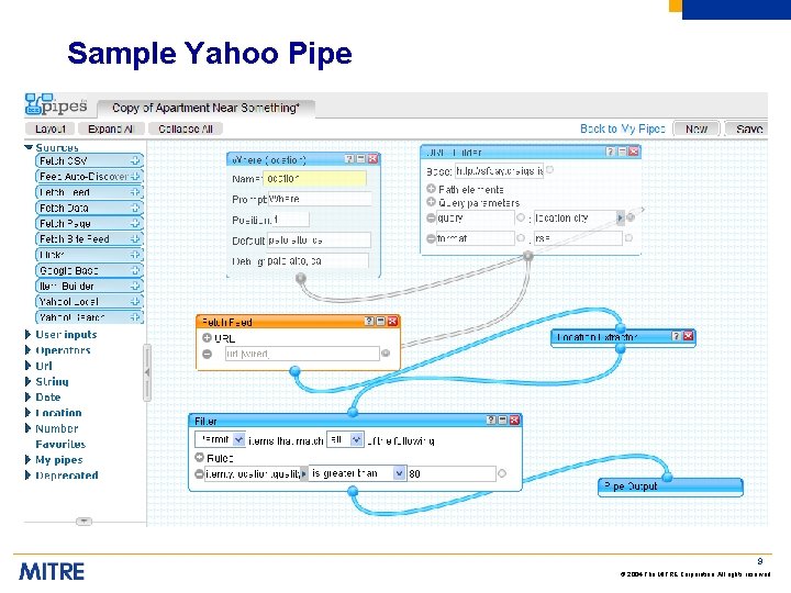 Sample Yahoo Pipe 9 © 2004 The MITRE Corporation. All rights reserved 