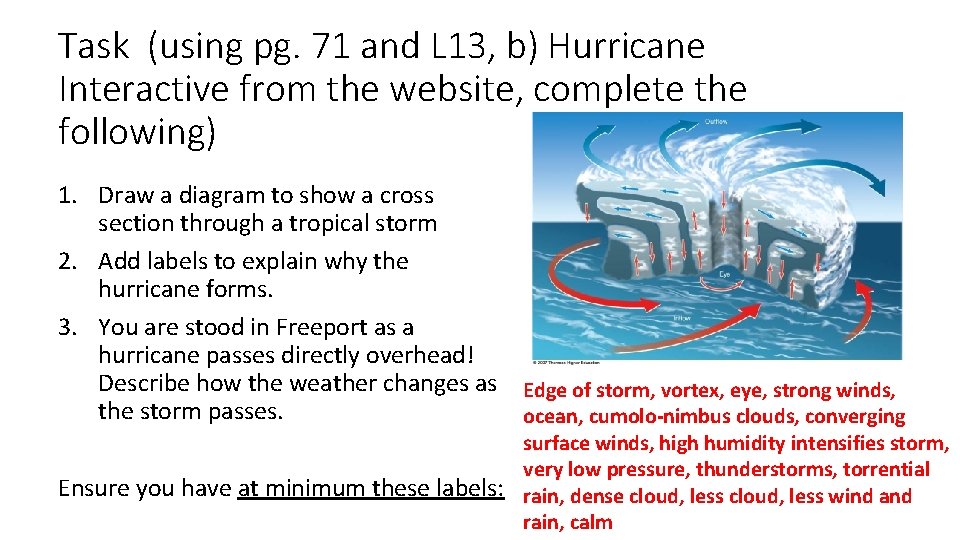 Task (using pg. 71 and L 13, b) Hurricane Interactive from the website, complete
