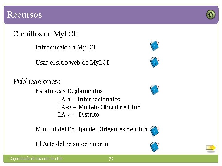 Recursos Cursillos en My. LCI: Introducción a My. LCI Usar el sitio web de