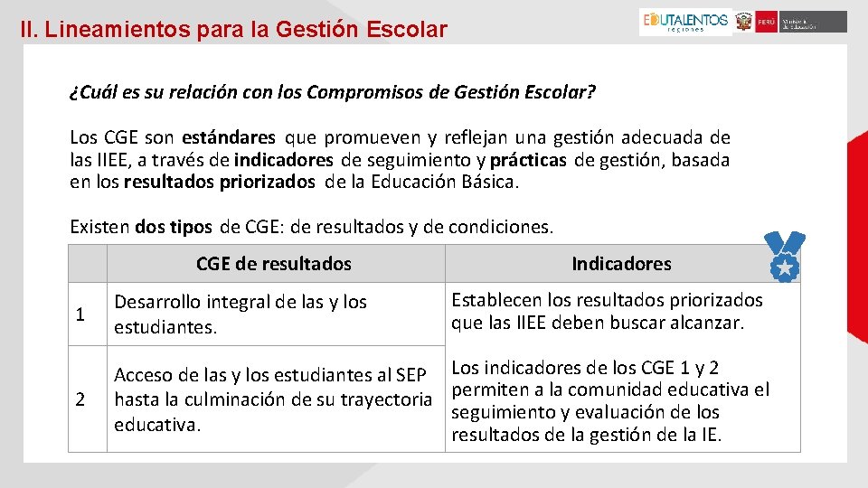 II. Lineamientos para la Gestión Escolar ¿Cuál es su relación con los Compromisos de