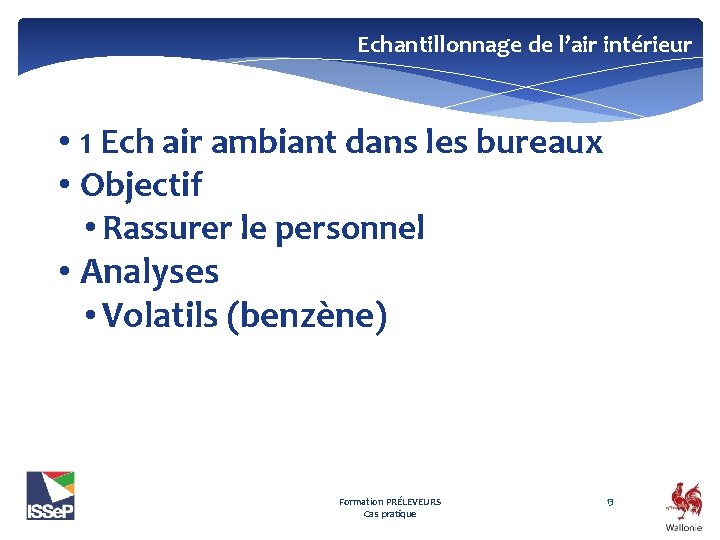 Echantillonnage de l’air intérieur • 1 Ech air ambiant dans les bureaux • Objectif