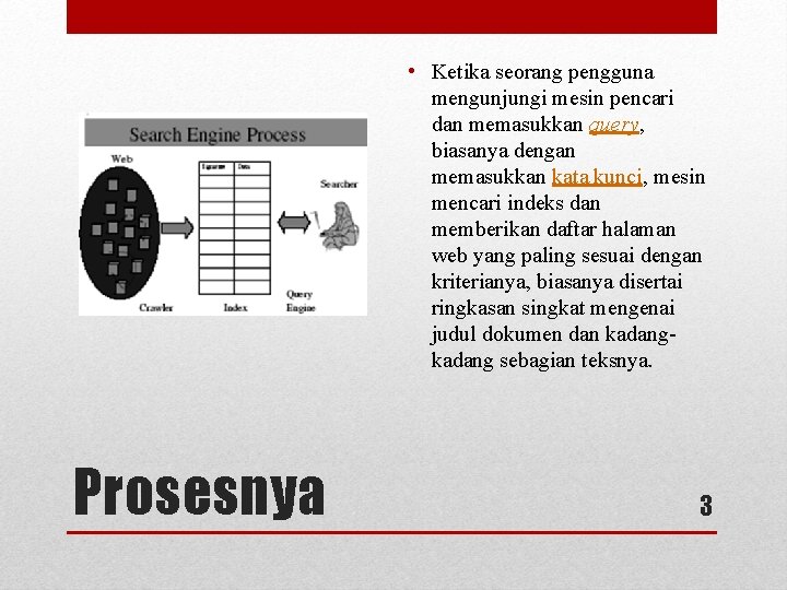  • Ketika seorang pengguna mengunjungi mesin pencari dan memasukkan query, biasanya dengan memasukkan