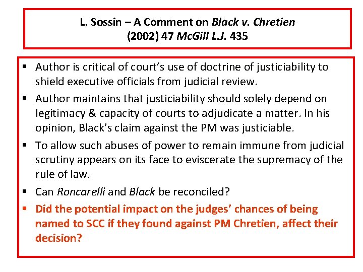 L. Sossin – A Comment on Black v. Chretien (2002) 47 Mc. Gill L.