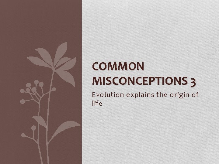 COMMON MISCONCEPTIONS 3 Evolution explains the origin of life 