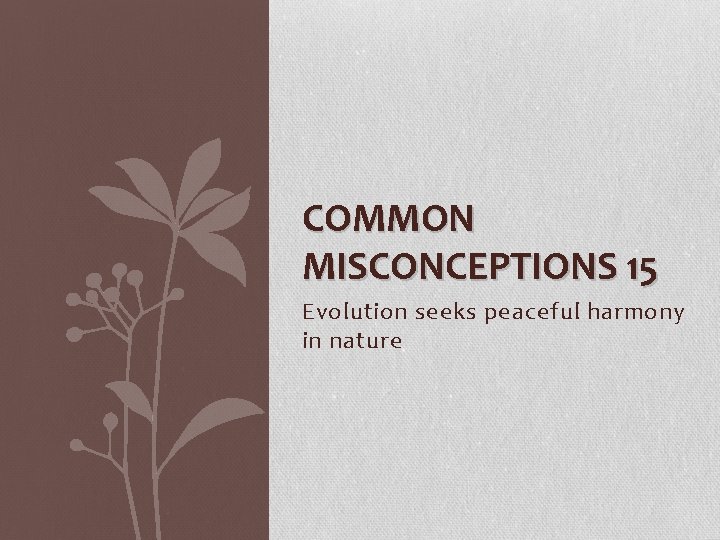 COMMON MISCONCEPTIONS 15 Evolution seeks peaceful harmony in nature 