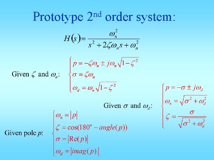Prototype 2 nd order system: 