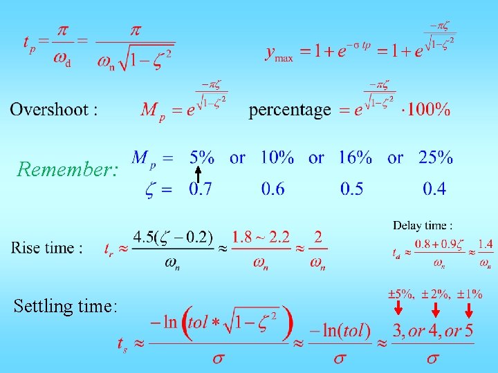 Remember: Settling time: 
