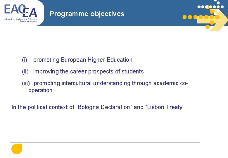 Programme objectives (i) promoting European Higher Education (ii) improving the career prospects of students