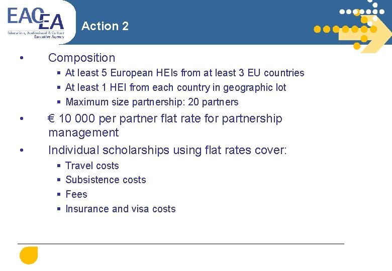 Action 2 • Composition § At least 5 European HEIs from at least 3