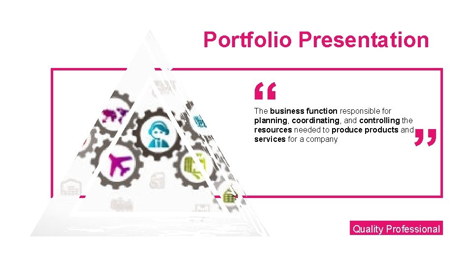 Portfolio Presentation The business function responsible for planning, coordinating, and controlling the resources needed