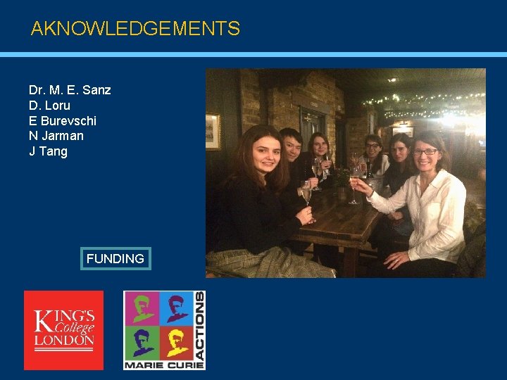 AKNOWLEDGEMENTS Dr. M. E. Sanz D. Loru E Burevschi N Jarman J Tang FUNDING