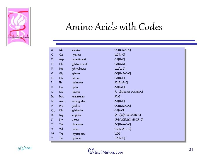 Amino Acids with Codes A C D E F G H I K L