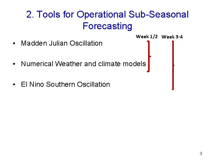 2. Tools for Operational Sub-Seasonal Forecasting • Madden Julian Oscillation Week 1/2 Week 3