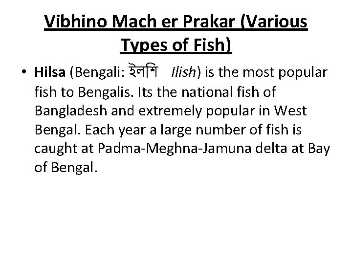 Vibhino Mach er Prakar (Various Types of Fish) • Hilsa (Bengali: ইল শ Ilish)