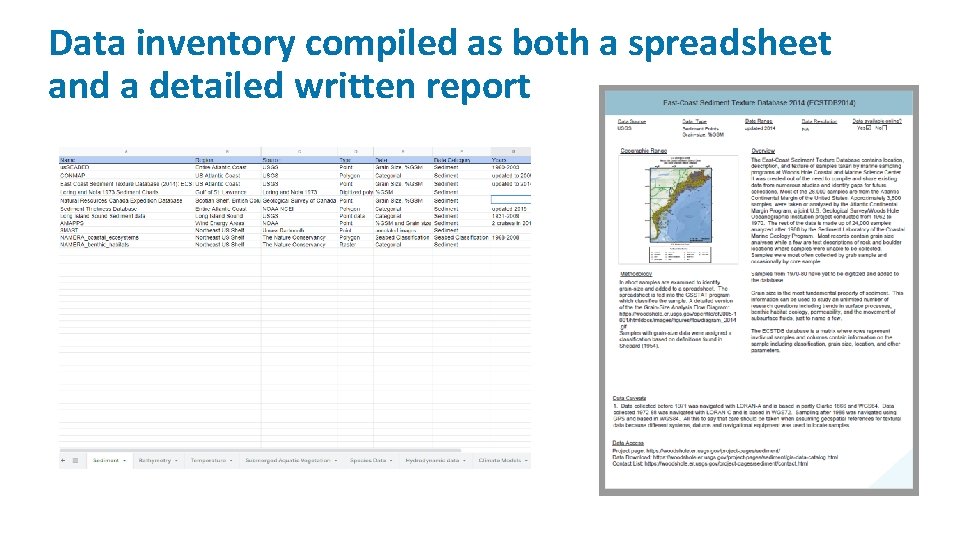 Data inventory compiled as both a spreadsheet and a detailed written report 