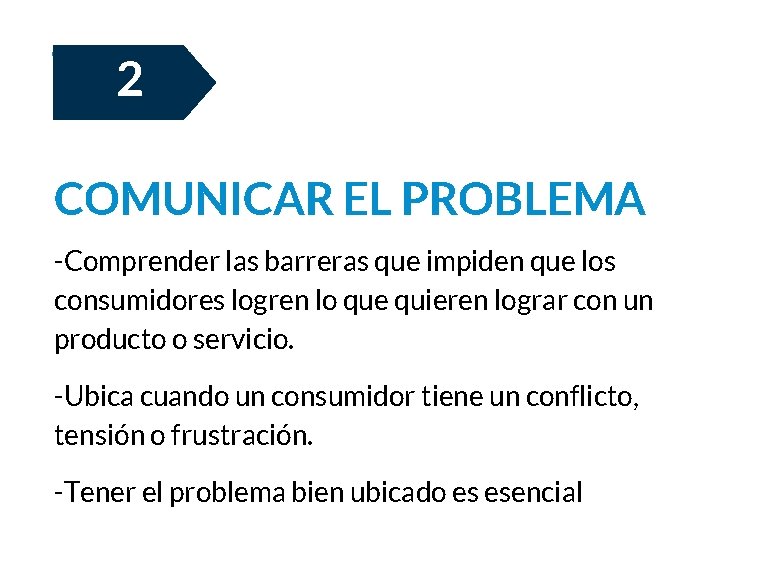 2 COMUNICAR EL PROBLEMA -Comprender las barreras que impiden que los consumidores logren lo