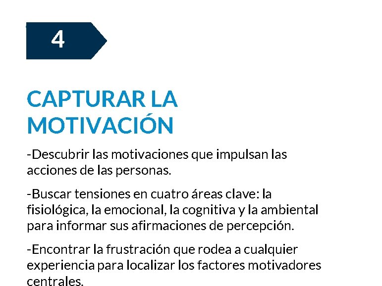 4 CAPTURAR LA MOTIVACIÓN -Descubrir las motivaciones que impulsan las acciones de las personas.