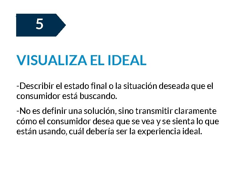 5 VISUALIZA EL IDEAL -Describir el estado final o la situación deseada que el