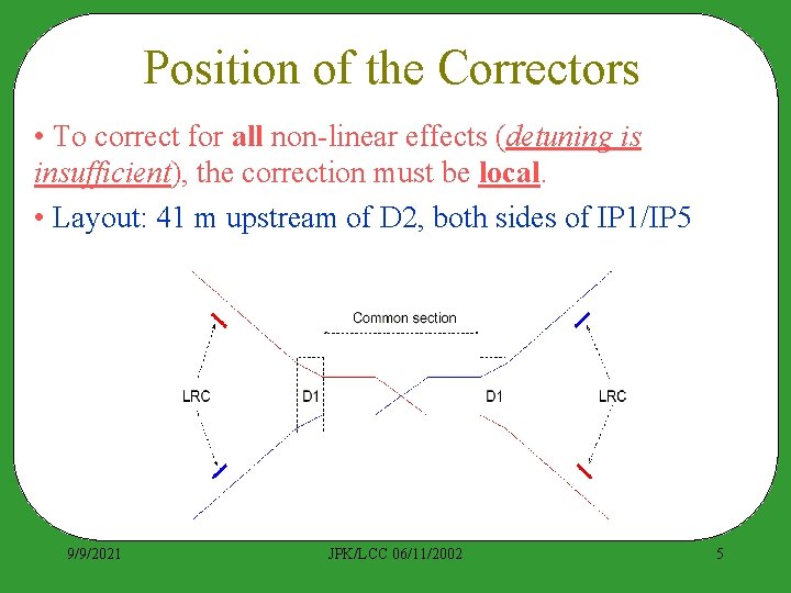 Position of the Correctors • To correct for all non-linear effects (detuning is insufficient),