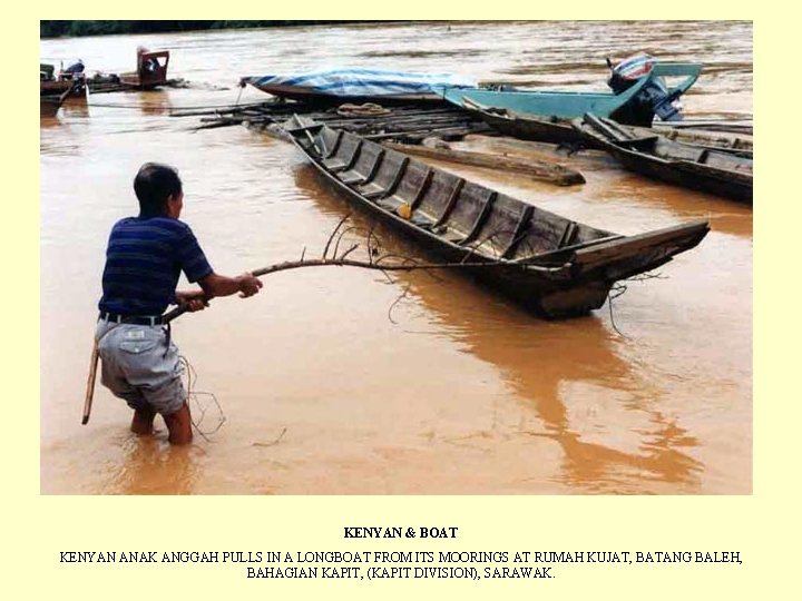 KENYAN & BOAT KENYAN ANAK ANGGAH PULLS IN A LONGBOAT FROM ITS MOORINGS AT