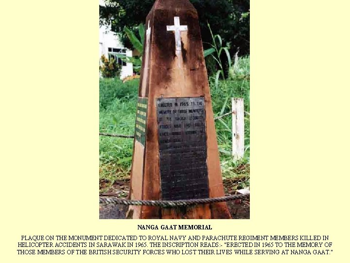 NANGA GAAT MEMORIAL PLAQUE ON THE MONUMENT DEDICATED TO ROYAL NAVY AND PARACHUTE REGIMENT