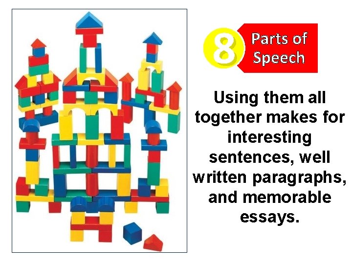 8 Parts of Speech Using them all together makes for interesting sentences, well written