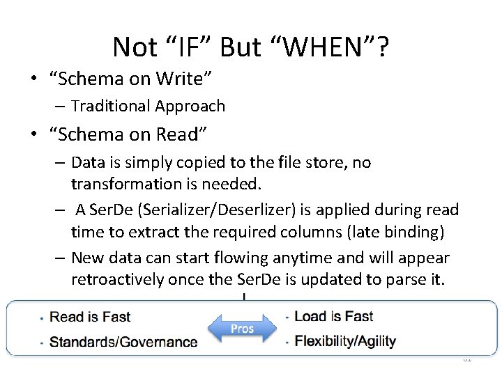 Not “IF” But “WHEN”? • “Schema on Write” – Traditional Approach • “Schema on