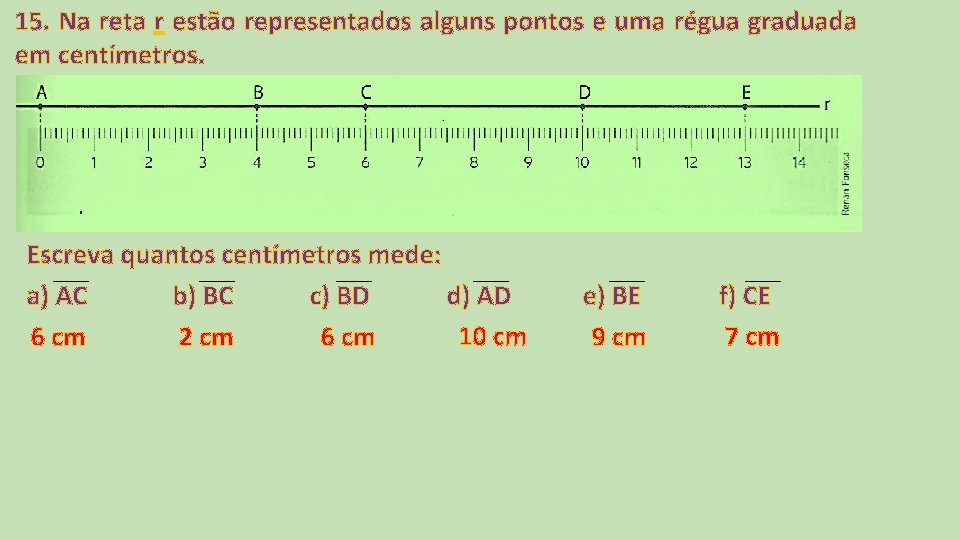 15. Na reta r estão representados alguns pontos e uma régua graduada em centímetros.