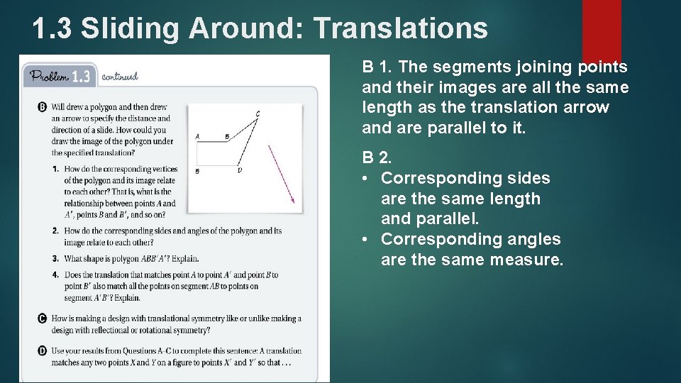 1. 3 Sliding Around: Translations B 1. The segments joining points and their images