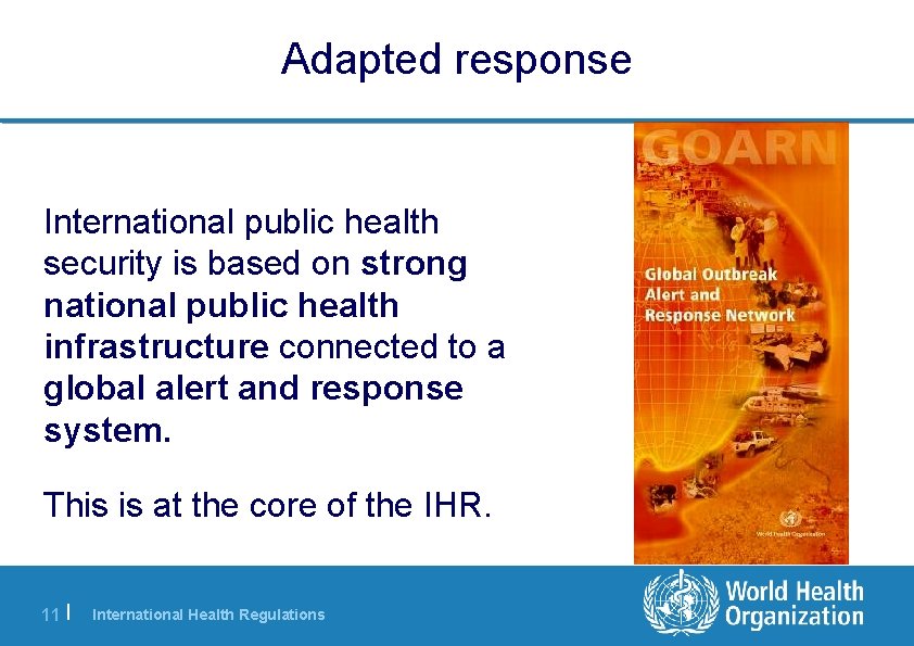 Adapted response International public health security is based on strong national public health infrastructure