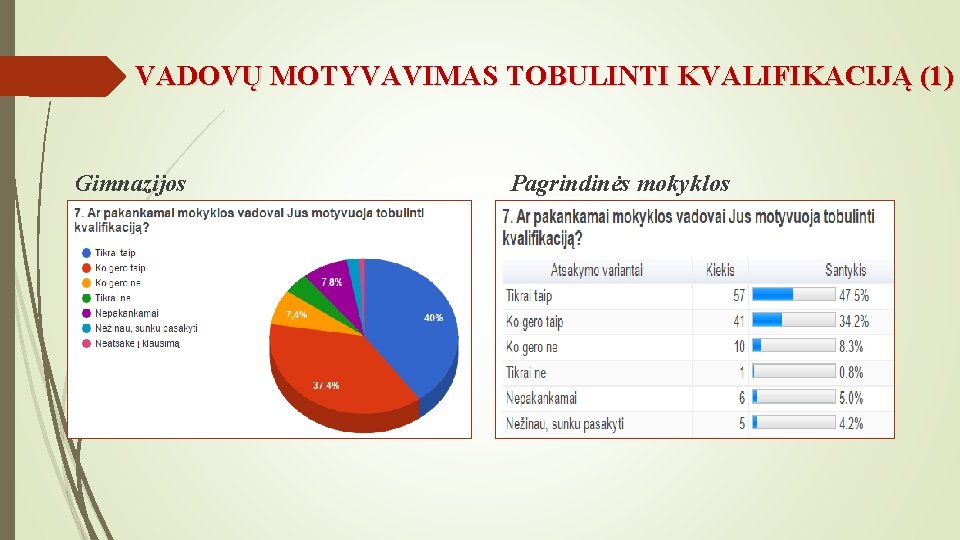 VADOVŲ MOTYVAVIMAS TOBULINTI KVALIFIKACIJĄ (1) Gimnazijos Pagrindinės mokyklos 