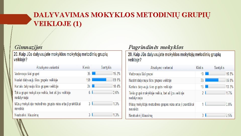 DALYVAVIMAS MOKYKLOS METODINIŲ GRUPIŲ VEIKLOJE (1) Gimnazijos Pagrindinės mokyklos 