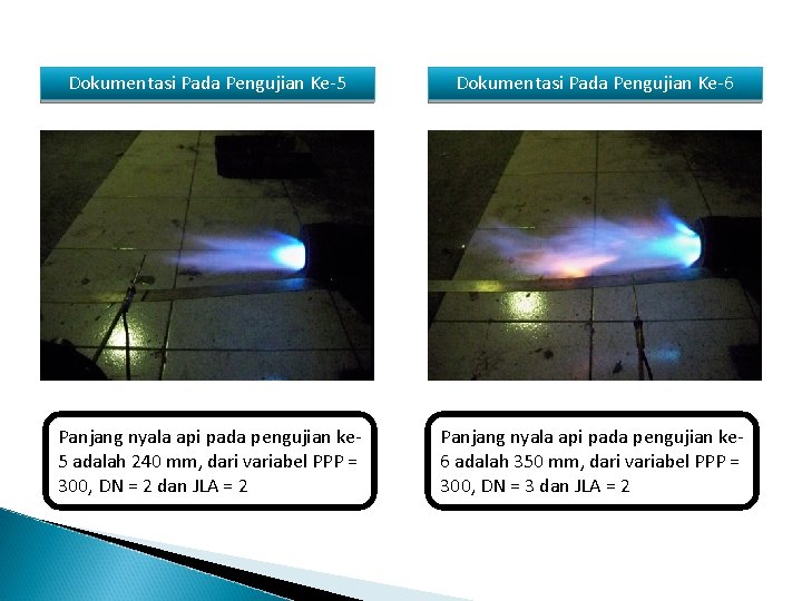 Dokumentasi Pada Pengujian Ke-5 Dokumentasi Pada Pengujian Ke-6 Panjang nyala api pada pengujian ke