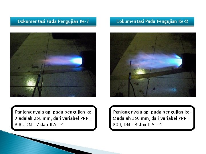 Dokumentasi Pada Pengujian Ke-7 Dokumentasi Pada Pengujian Ke-8 Panjang nyala api pada pengujian ke