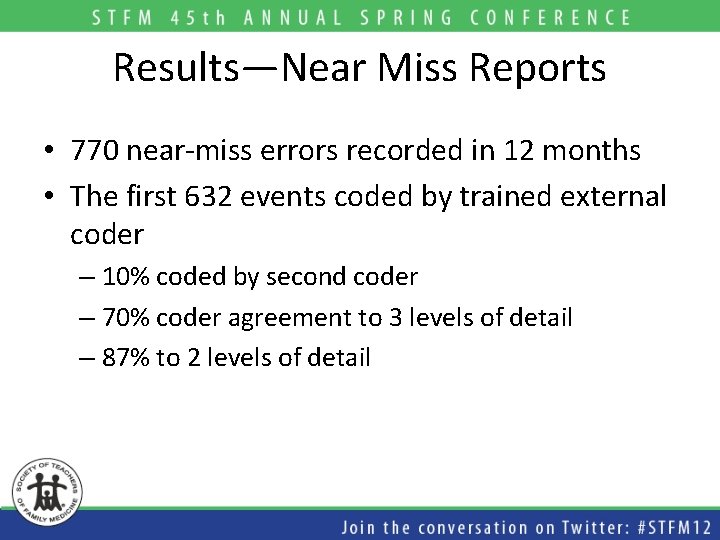 Results—Near Miss Reports • 770 near-miss errors recorded in 12 months • The first