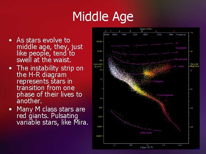 Middle Age • As stars evolve to middle age, they, just like people, tend