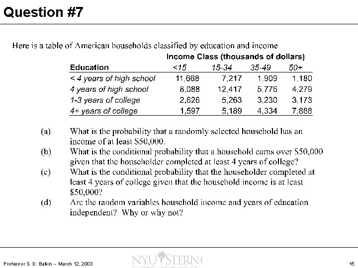 Question #7 Professor S. D. Balkin -- March 12, 2003 15 