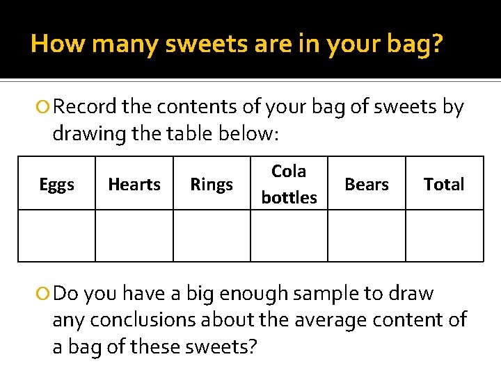 How many sweets are in your bag? Record the contents of your bag of