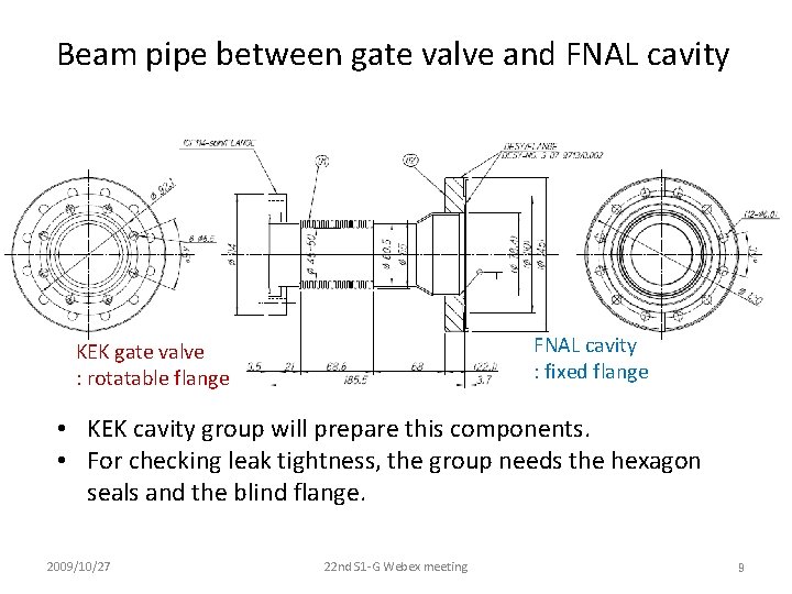 Beam pipe between gate valve and FNAL cavity : fixed flange KEK gate valve