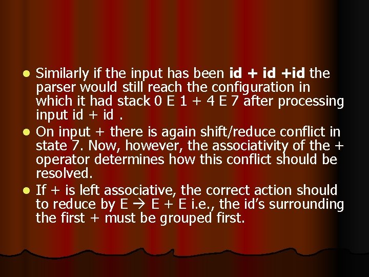 Similarly if the input has been id +id the parser would still reach the