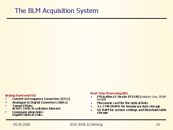 The BLM Acquisition System Analog front-end FEE § Current to Frequency Converters (CFCs) §